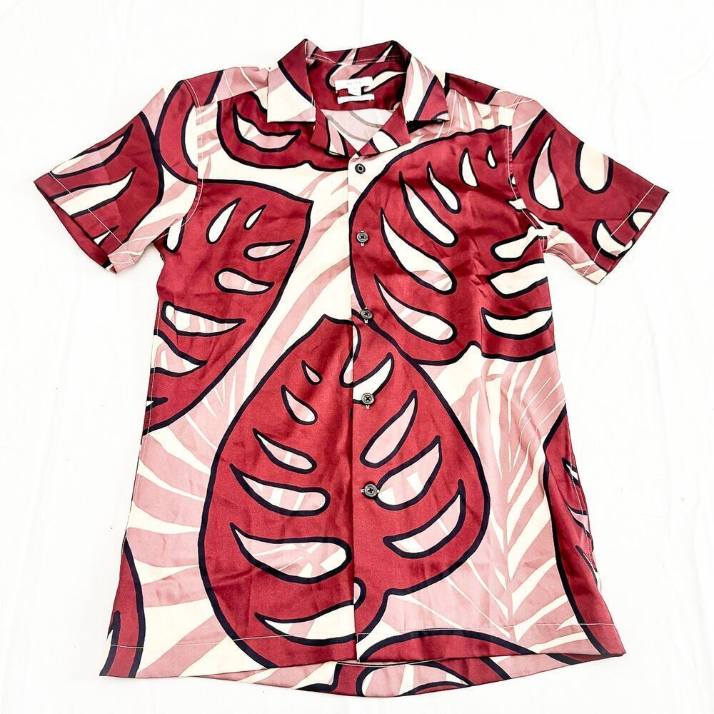Reiss OE Young Patterned Button Down Short Sleeve Satin Style Blouse Size XS